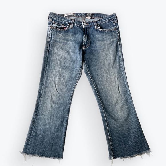 Red Engine Denim Blue Jeans Wide Leg Cropped Frayed Hem. Size 29 - Picture 1 of 9